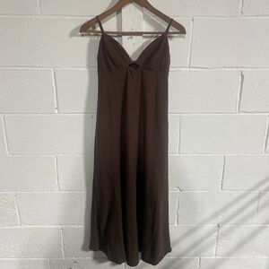 Mango Brown 68% Viscose|32% Polyamide Flowy Slit Dress Sz 4